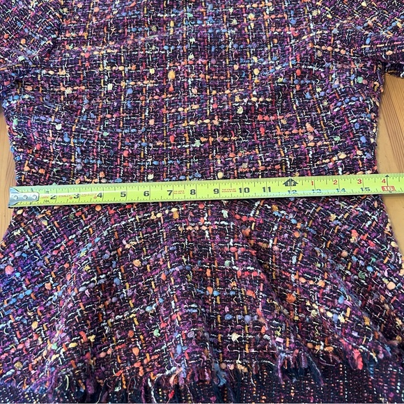 Zara Boucle High Low Peplum Top Short Sleeve Purple Multicolor Raw Edge Fringe S - Picture 11 of 13